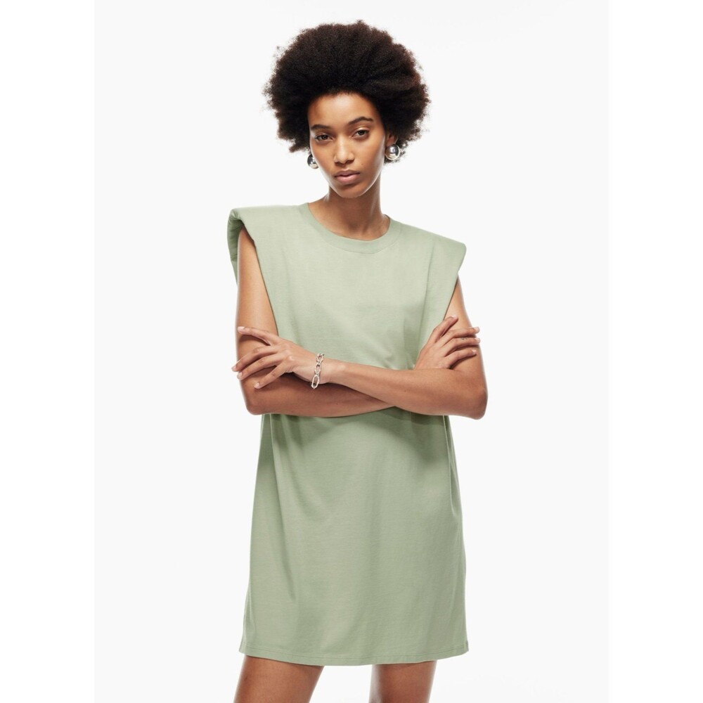 For Cynthia NWT Sage Micro Shoulder Pad Oversize Chic Flattering Shift Dress M